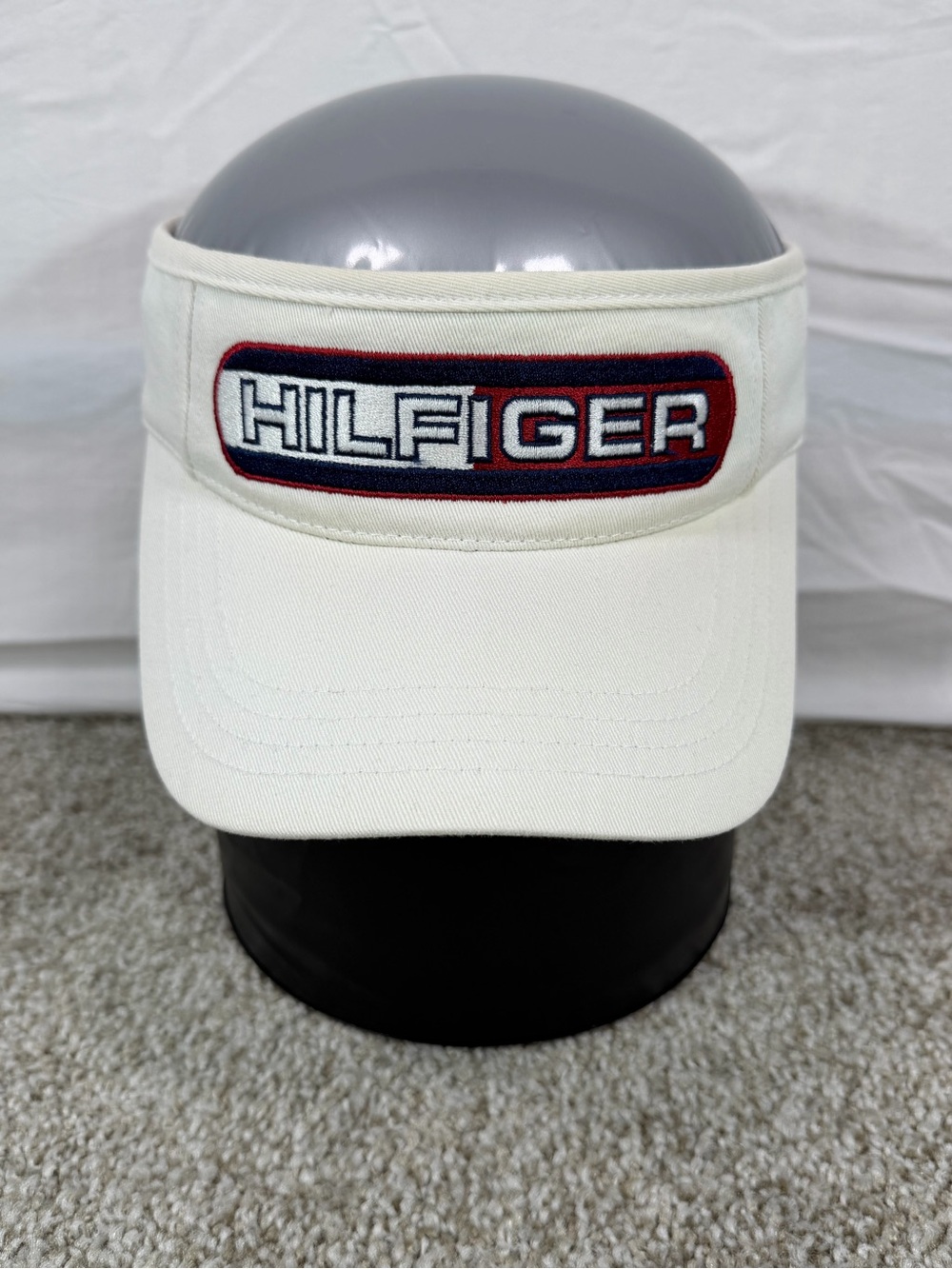 Vintage Tommy Hilfiger Visor Hat White Red Navy Adjustable Strap Y2K